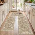 Beige Cream Boho Washable Kitchen Rug Set of 3