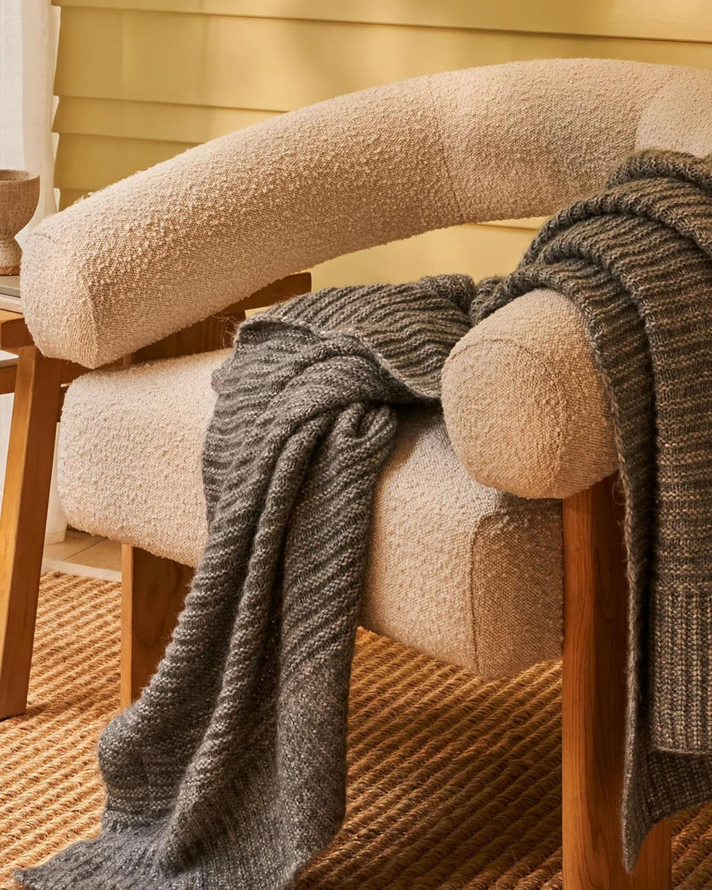 Melange Textured Soft Knit Throw Blanket