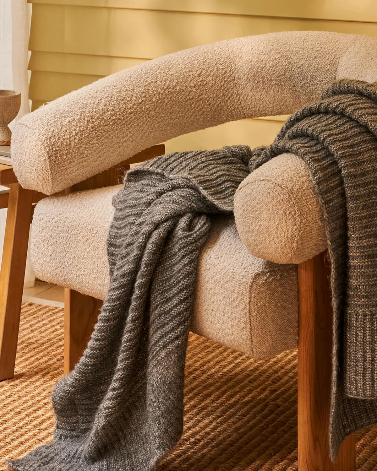 Melange Textured Soft Knit Throw Blanket
