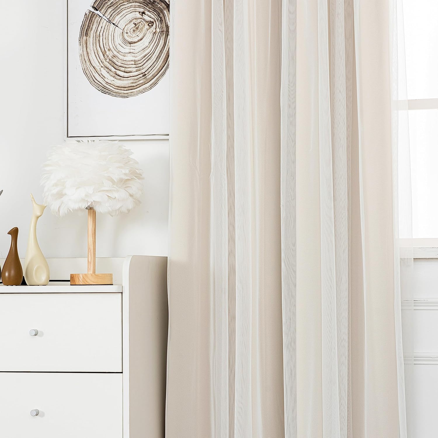 52x96" Beige Blackout Curtains with Sheer Overlay