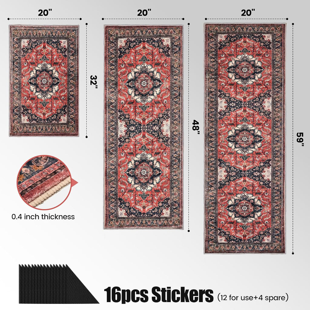 Boho Non‑Slip Washable Kitchen Rug Set of 3