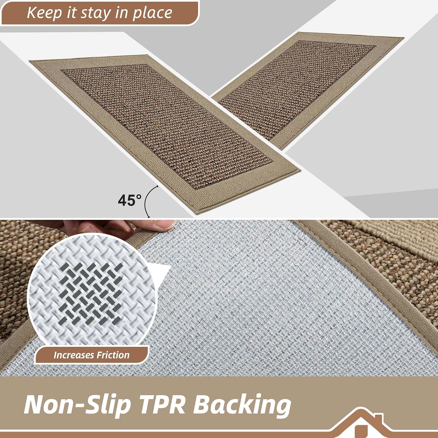 Taupe Non‑Slip Kitchen Rug Set of 2