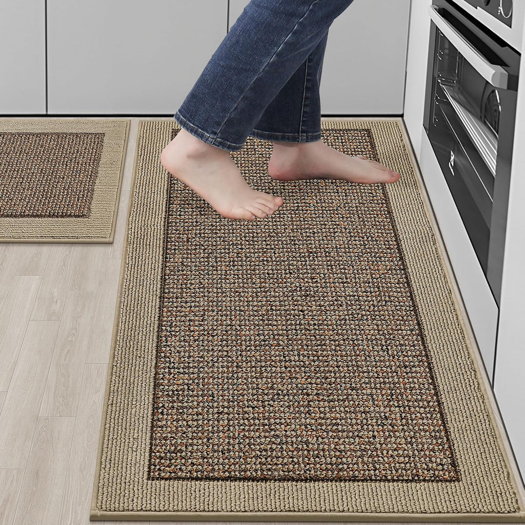 Taupe Non‑Slip Kitchen Rug Set of 2